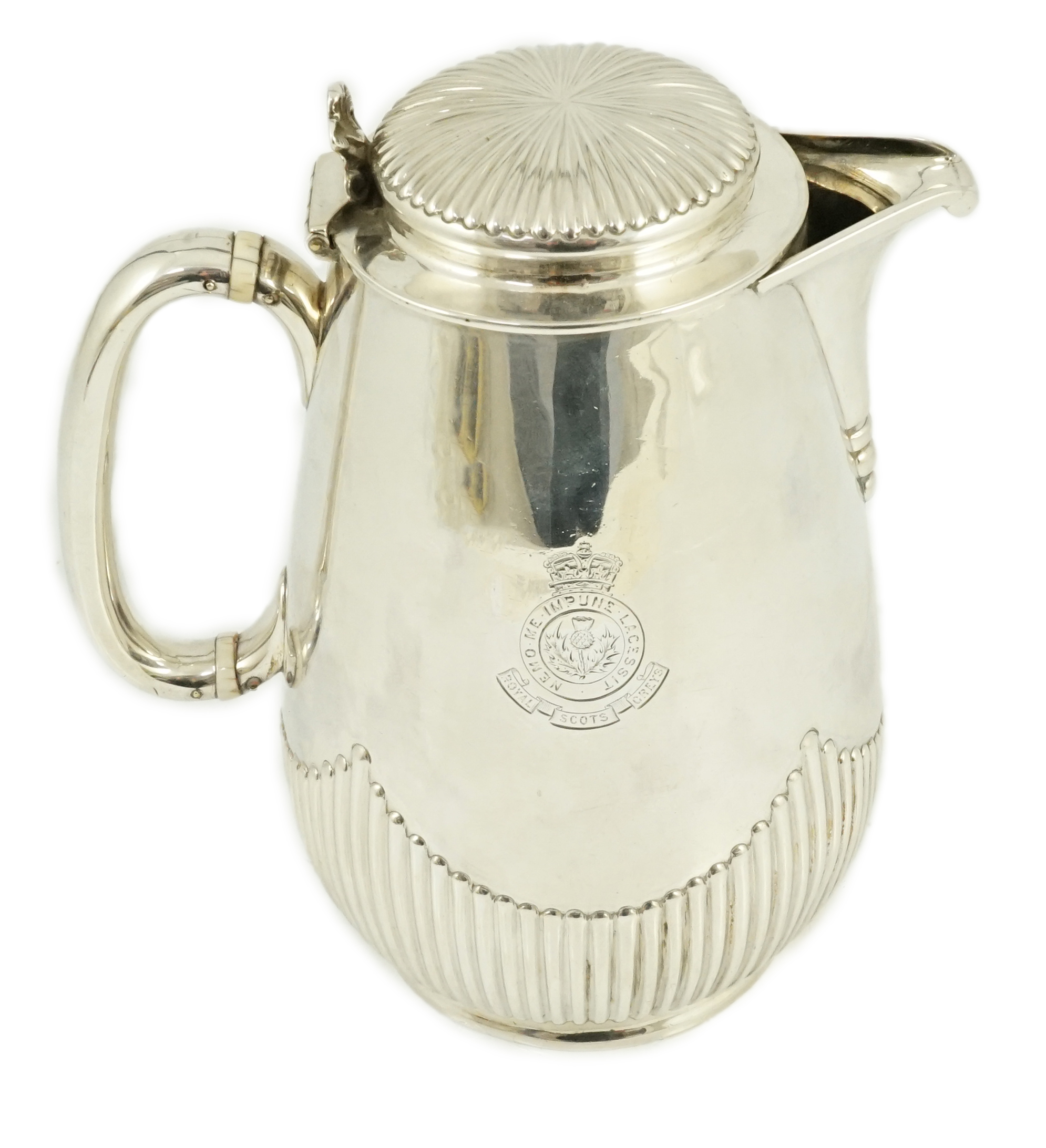The Royal Scots Greys. A Victorian Scottish silver hotwater pot, Hamilton & Inches, Edinburgh, 1882